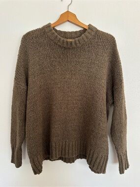 Aerie Big Sky Oversized Alpaca Wool Blend Chunky Crewneck Sweater Olive Green XS